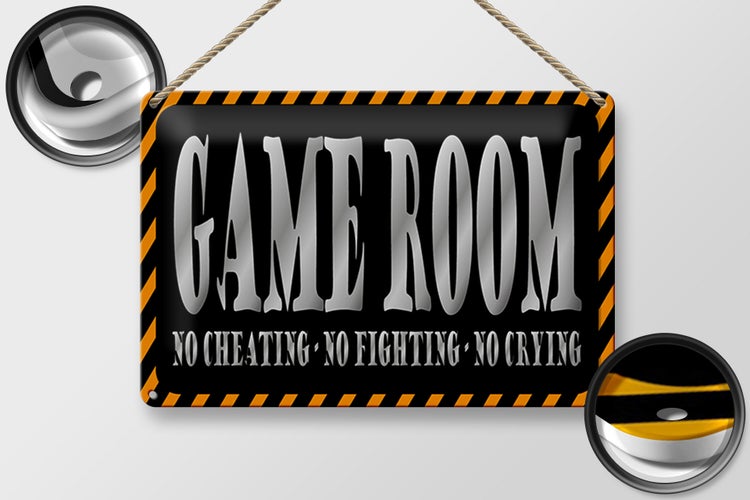 Blechschild Spruch 30x20cm Game Room no cheating no crying