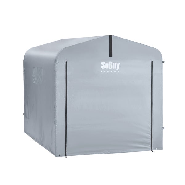 Grauer Geräteschuppen mit SoBuy Logo