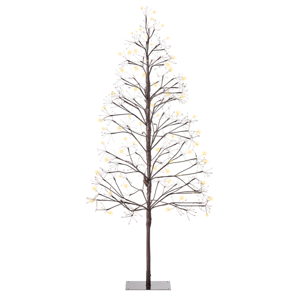 Dekorativer LED-Baum mit warmweissen Lichtern auf einem quadratischen Sockel