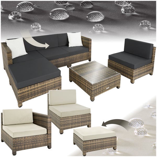 Rattan Lounge tectake  mit Aluminiumgestell mit Sicherheitsglasplatte