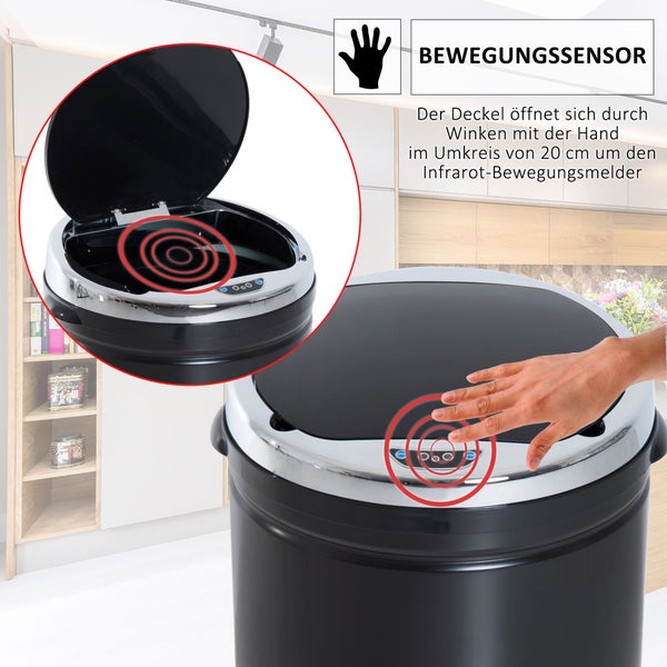 HOMCOM, Automatik Mülleimer, Abfalleimer, 30,5L x 30,5B x 81,5Hcm, Rostfreier Stahl, Schwarz