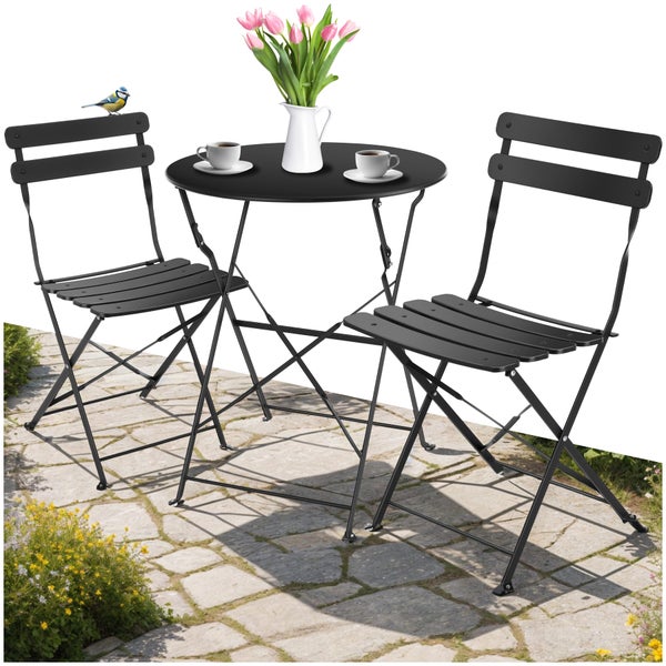 Bistrotisch Set tectake Frieda Belastbarkeit Stuhl 120 kg für 2 Personen schwarz