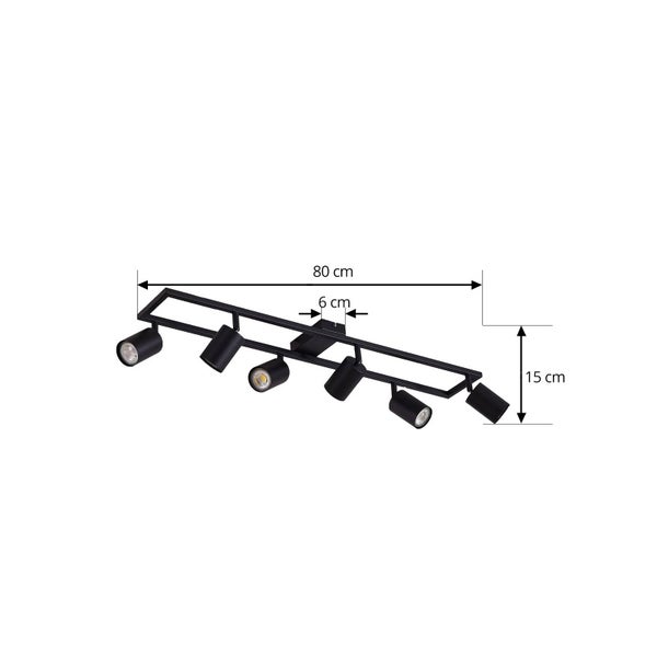 Deckenleuchte mit fünf Strahlern, Maße 80 x 6 x 15 cm