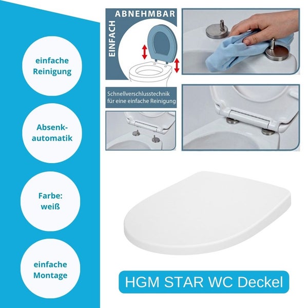 HGM STAR WC-Deckel mit Absenkautomatik und Schnellverschlusstechnik für einfache Reinigung und Montage