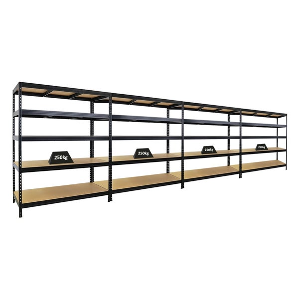 PROREGAL Mega Deal 4er-Sparset Schwerlastregal Rivet HxBxT 180x150x60 cm Fachlast 250kg Schwarz