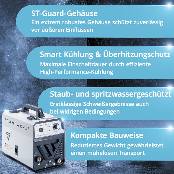 STAHLWERK Schweißgerät Mini FLUX 120 ST mit ARC | MMA-Funktion mit 120 Ampere