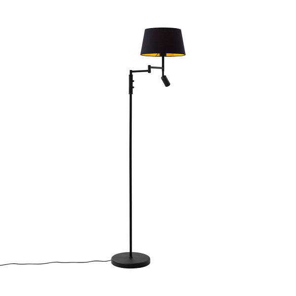QAZQA - Retro Schwarze Stehlampe mit schwarzem Schirm und verstellbarer Leselampe – Ladas I Wohnzimmer I Schlafzimmer - Stahl Länglich - LED geeignet E27