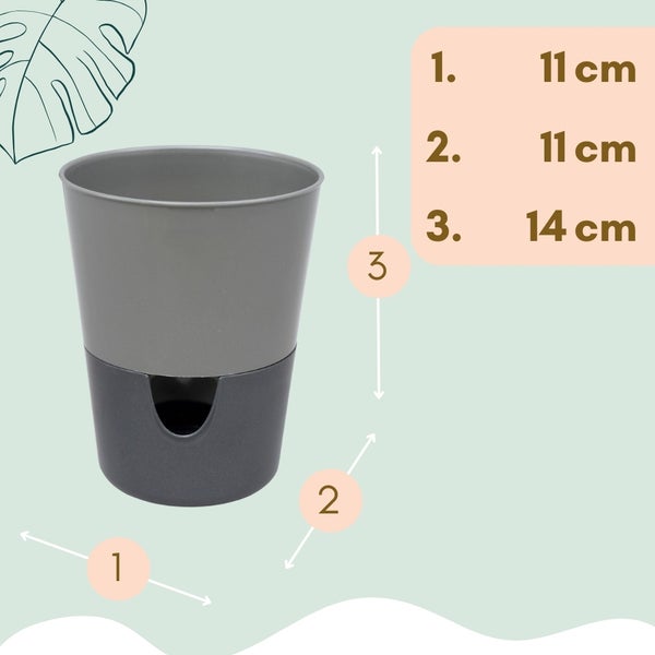 Blumentopf mit den Maßen 11 cm, 11 cm und 14 cm