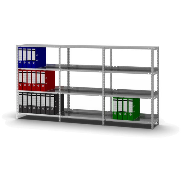 PROREGAL Aktenregal Schraubsystem Grundregal HxBxT 115 x 75 x 30 cm 4 Ebenen Fachlast 60 kg Mit Deckboden Einseitig Nutzbar Verzinkt