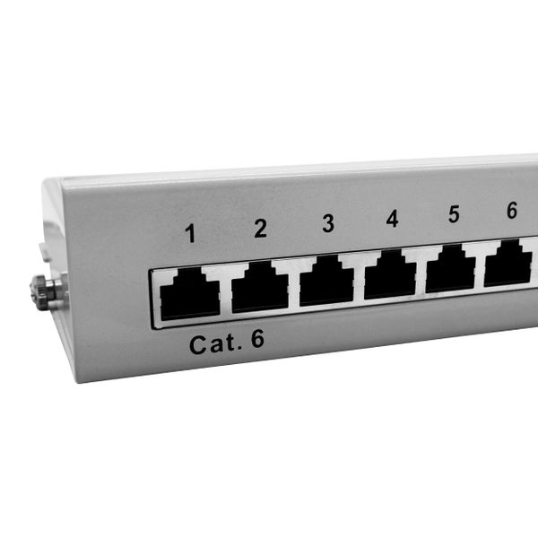 ProfiPatch Patchpanel Patchfeld Cat.6 Desktop 8-Port RJ45 geschirmt Aufputz Wandmontage 1HE grau