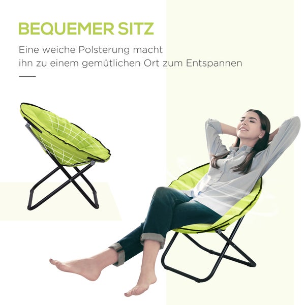 Outsunny Campingstuhl Faltbar Campingsessel mit Lehne, Klappstuhl bis 120kg, gepolstert Moonchair Extra Breit, Faltsessel Outdoor Stuhl für Garten, Balkon, Camping, Gelb