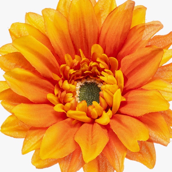 Künstliche Gerbera in Orange mit langem grünem Stiel, Kunstblume für die Dekoration.