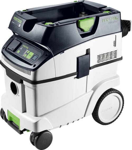 Festool Absaugmobil CTL 36 E Cleantec mit vier Rollen, Bedienpanel und Schlauchanschluss für professionelle Reinigung.