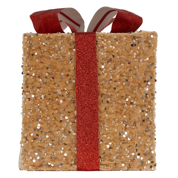 ECD Germany 3er Set LED Geschenkboxen Weihnachten mit Schleifen, Hellbraun-Rot, Warmweiß, batteriebetrieb, mit Timer, Weihnachtsdeko Geschenk Beleuchtet Weihnachtsbaum Dekoration Weihnachtsgeschenkbox