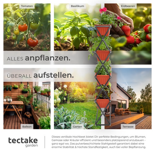 Vertikalbeet tectake  52 x 21 x 127 cm mit 4 Pflanzkästen braun