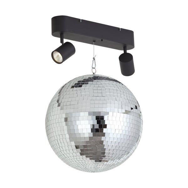 Deckenleuchte mit Disco Kugel und zwei Strahlern für eine moderne Raumbeleuchtung