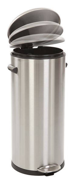 PROREGAL Retro Treteimer Mit Markanten Griffen und Kugelkappe 30 Liter HxØ 68,5 x 29,2 cm Kunststoff Inneneimer Silber