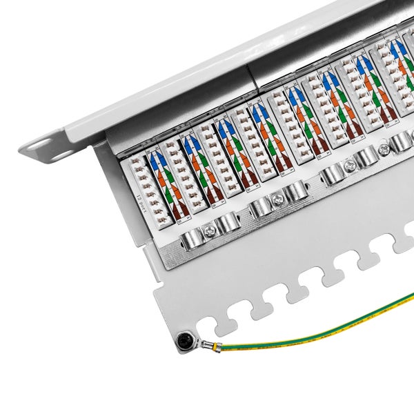 ProfiPatch Patchpanel Patchfeld Cat.6 10 Zoll 12-Port geschirmt RJ45 Rackeinbau 1HE grau