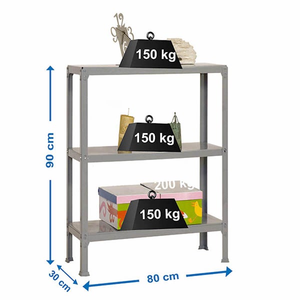PROREGAL Wohnregal Living Koala Metal mit 3 Fachböden HxBxT 90 x 80 x 30 cm Fachlast 150 kg Grau/Grau