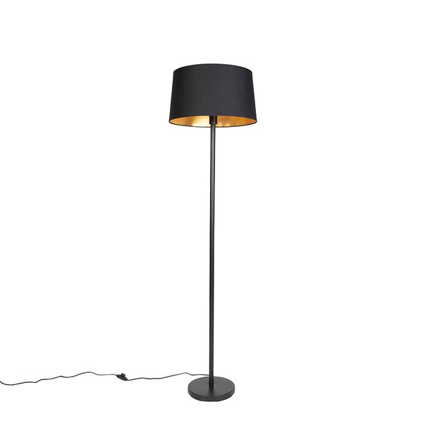 QAZQA - Moderne Stehleuchte I Stehlampe I Standleuchte I Lampe I Leuchte schwarz mit schwarzem Schirm 45 cm - Simplo I Wohnzimmer I Schlafzimmer - Textil Länglich I Rund - LED geeignet E27