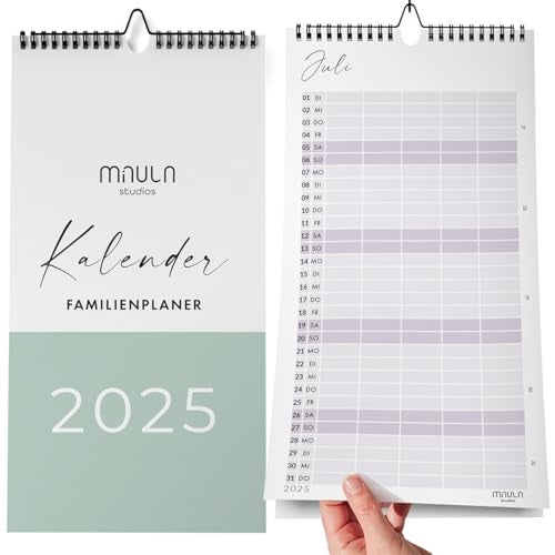 Familienkalender 2025 mit 5 Spalten - Wandkalender 2025 - Monatskalender 2025 - Familienplaner 2025 Hochformat - Jahreskalender 2025 Ferientermine - Kalender 2025 Wandkalender WC009_25_pastel_D