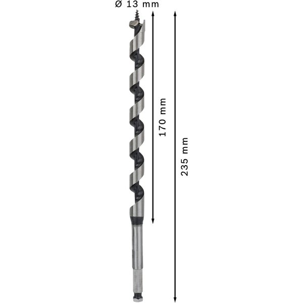 Holzbohrer mit einem Durchmesser von 13 Millimetern und einer Länge von 235 Millimetern