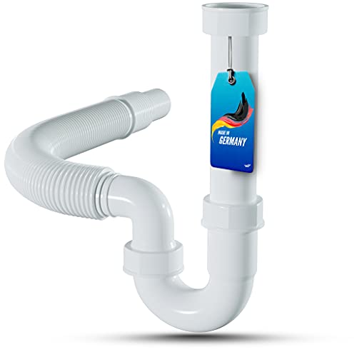 LOBENSWERK Flexibler Ablaufschlauch - 100% Wasserdicht - Siphon Küchenspüle mit G 1 1/2 und 40/50mm Einsteckmaß - Geruchsverschluss + Dichtungen