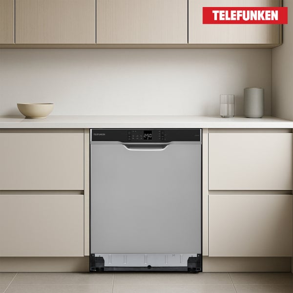 Telefunken Geschirrspüler Unterbau 60 cm Spülmaschine Silber 12 Maßgedecke 6 Programme AquaStop 45 dB GEU6012DI
