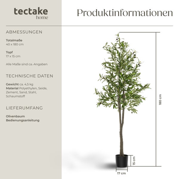 Künstlicher Olivenbaum tectake Oleand stabiler Kunststoff-Blumentopf verschiedene Größen grün