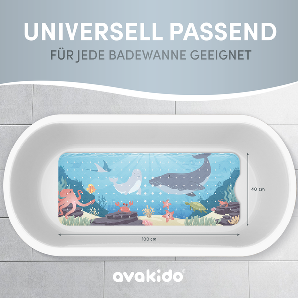avakido® Badewannenmatte Kinder rutschfest - Inklusive 2 Haken zum Aufhängen - 100% BPA-Frei, Wanneneinlage, Antirutschmatte Badewanne - schimmelresistent & maschinenwaschbar