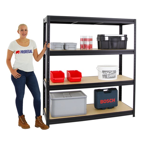 PROREGAL Schwerlastregal Dino HxBxT 180 x 160 x 60 cm Fachlast 600 kg Schwarz