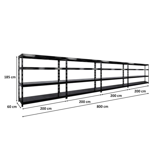 PROREGAL Mega Deal 4x Profi Schwerlastregal Rhino HxBxT 180x200x60cm 4 Stahlplatten-Ebenen Fachlast 500kg Schwarz