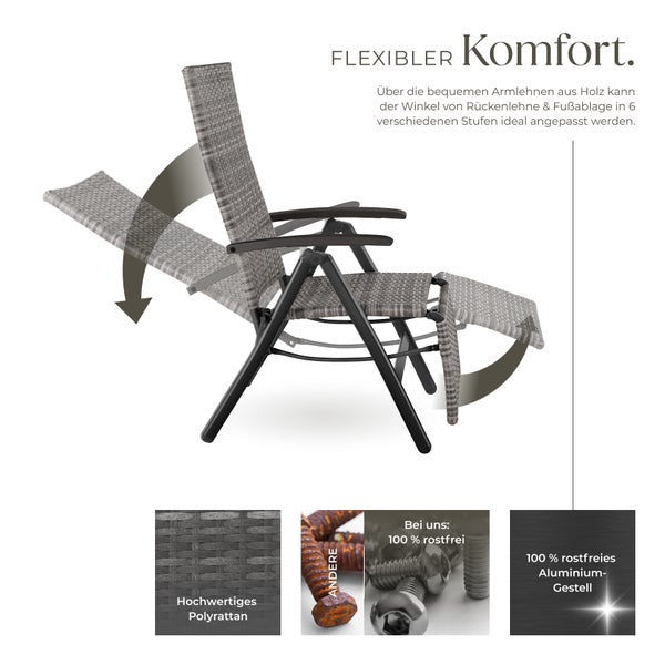 Rattanstuhl tectake Brisbane  58 x 77 x 113 cm mit Aluminiumgestell grau