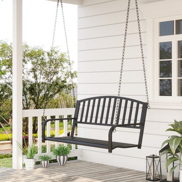 Outsunny Hängebank, 2-Sitzer Gartenschaukel mit Ketten,  127 x 60 x 53 cm, Metall, Schwarz
