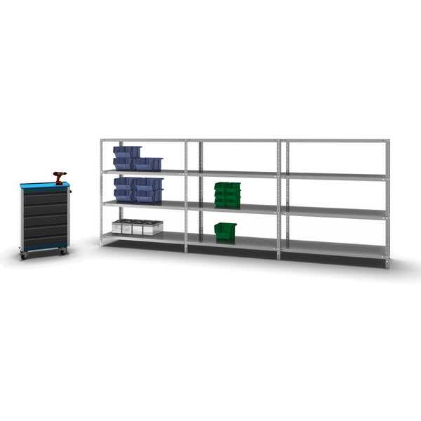 PROREGAL Fachbodenregal Schraubsystem Medium-Duty Grundregal HxBxT 150 x 130 x 50 cm 4 Ebenen Fachlast 200 kg Beidseitig Nutzbar Verzinkt