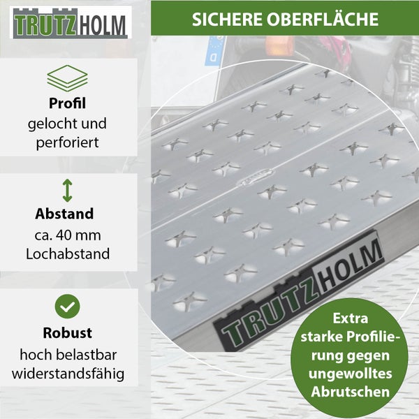 TRUTZHOLM 1 x Auffahrrampe 150 x 28 cm Traglast 270 kg Alu grau gelocht Verladerampe