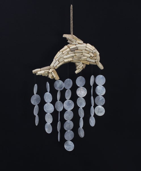 FRANK FLECHTWAREN|Delfinhänger Capiz, 33 x 5 x 54 cm, TREIBHOLZ, CAPIZ, SISAL