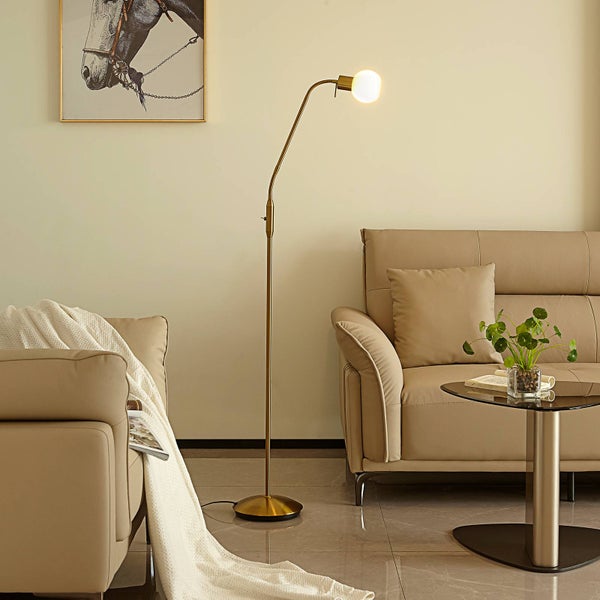 Lindby Stehlampe verstellbarer Glas Leuchtkopf, Standleuchte messing 1x E14 max. 10W ohne Leuchtmittel Stehleuchte Standlampe Wohnzimmerlampe