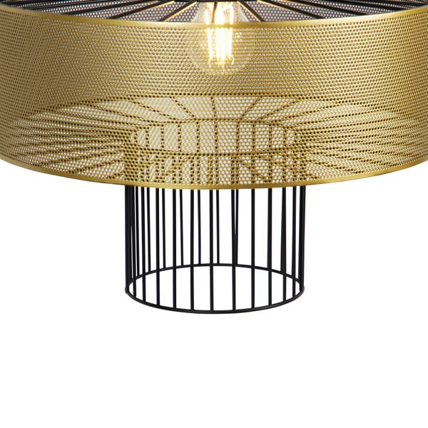 Goldfarbene Hängelampe mit schwarzem Gestell