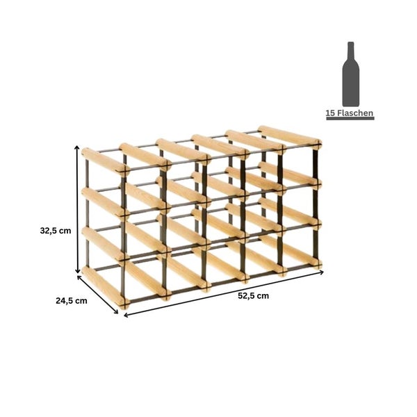 PROREGAL Modulares Weinregal Vinotega Mod Metal HxBxT 32,5 x 52,5 x 24,5 cm 5 x 3 Flaschen Massives Kiefernholz Braun Geölt