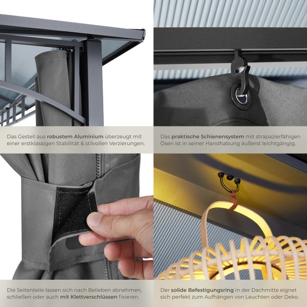 Gartenpavillon tectake Caracas inklusive 8 Heringen mit Aluminiumgestell, pulverbeschichtet grau