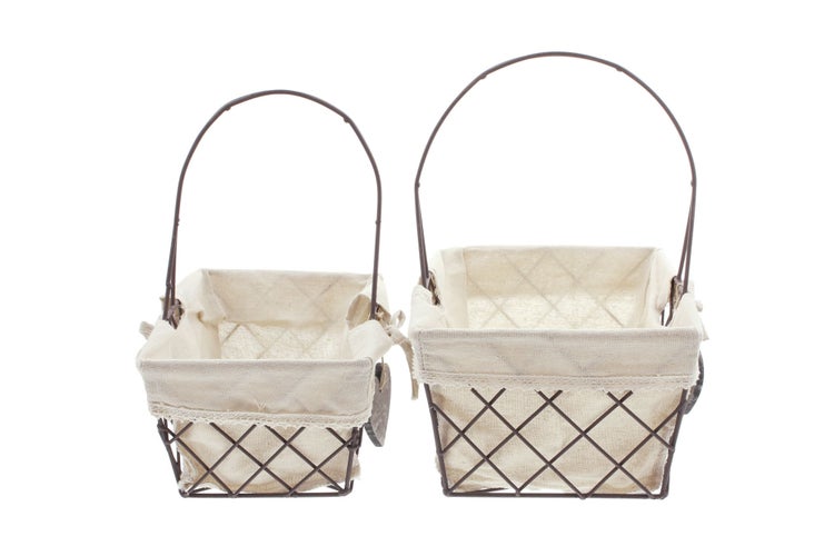 FRANK FLECHTWAREN | Drahtkorb Holzherz, 2er Set, METALL, 26 x 17 x 12 cm, GH 30 cm, 31 x 21 x 14 cm, GH 34 cm
