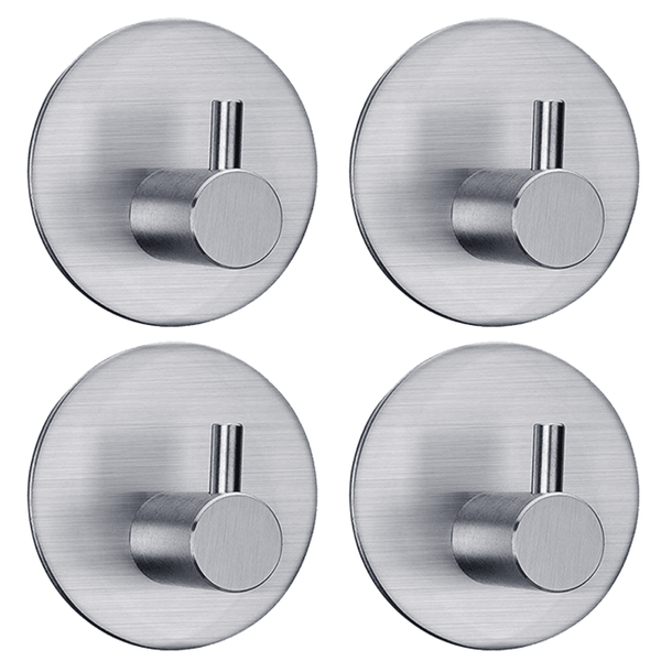 Set aus 4 Wandhaken aus gebürstetem Edelstahl mit runder Grundplatte.