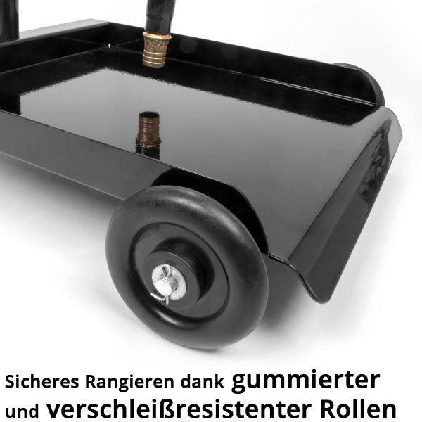 Schwarzer Ölauffangwagen mit Gummirädern