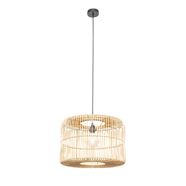 Pendelleuchte mit Schirm aus Rattan