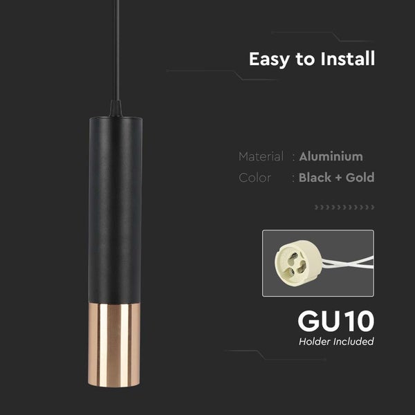 Schwarze und goldene Aluminium-Pendelleuchte mit GU10-Fassung
