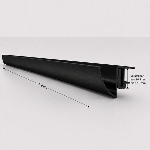 Verstellbares Profil, 200 Zentimeter lang, verstellbar von 10,8 Millimeter bis 17,5 Millimeter.