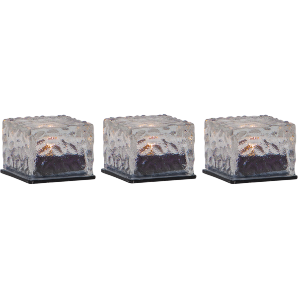 Drei quadratische Solarleuchten aus Glas