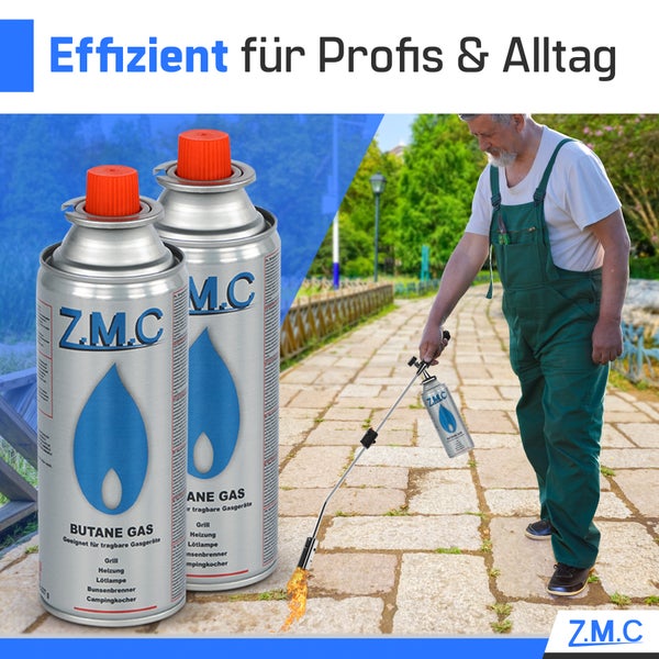 ZMC 28x Butan Gaskartuschen 227g mit Ventil Typ MSF-1a, Universal Butangas Kartuschen mit Bajonett Anschluss Gaskartusche für Campingkocher, Unkrautbrenner, Lötbrenner