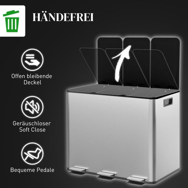 Abfalltrennsystem mit drei Fächern und Pedalöffnung